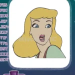Surprised Blonde Princess Cartoon Embroidery Designs with Wide Eyes - Instant Download