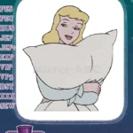 Happy blonde cartoon princess Cinderella holding pillow embroidery designs - Instant Download