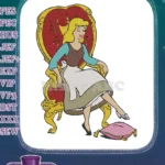 Cinderella in Rags Sitting on Throne Embroidery Designs - Instant Download