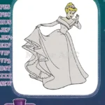 Elegant Cinderella Princess Ball Gown Fairytale Character Embroidery Designs - Instant Download