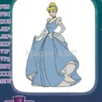 Elegant Disney Cinderella Princess Blue Dress Embroidery Designs - Instant Download