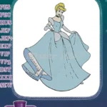 Elegant Cinderella Princess Blue Ball Gown Embroidery Designs - Instant Download