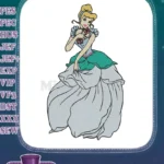 Cinderella Princess with Rose Flower Elegant Embroidery Designs - Instant Download