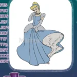 Elegant Cinderella Princess in Blue Gown Classic Embroidery Designs - Instant Download