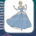 Cinderella Princess Blue Ball Gown Elegant Embroidery Designs - Instant Download