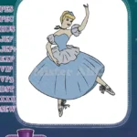 Cinderella princess ballerina dancing blue gown embroidery designs - Instant Download