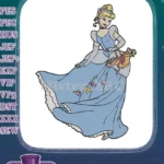 Elegant Cinderella Princess with Flower Basket Blue Dress Embroidery Designs - Instant Download