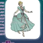 Elegant Cinderella Princess Ball Gown Teal Embroidery Designs - Instant Download
