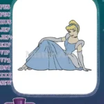 Elegant Cinderella Princess Blue Gown Sitting Embroidery Designs - Instant Download