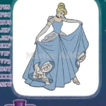 Elegant Cinderella Princess Blue Gown Fairytale Embroidery Designs - Instant Download