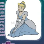 Classic Disney Cinderella princess blue gown kneeling embroidery designs - Instant Download