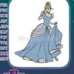 Elegant Cinderella Princess Blue Gown Fairytale Embroidery Designs - Instant Download