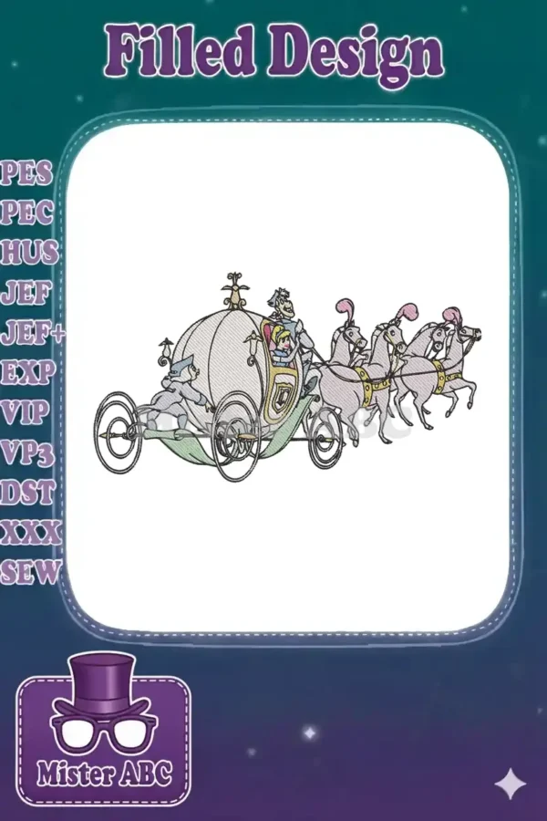 Cinderella's iconic pumpkin carriage, transformed with a driver and four horse-drawn mice, ready for the ball.