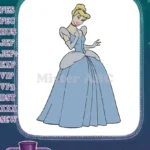 Cinderella princess character blue gown embroidery designs - Instant Download