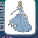 Classic Cinderella in Blue Gown Pointing Embroidery Designs - Instant Download