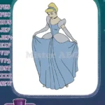 Elegant Cinderella Princess Blue Gown Fairy Tale Embroidery Designs - Instant Download