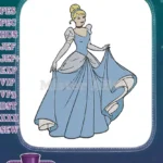 Elegant Cinderella in her iconic blue ball gown embroidery designs - Instant Download