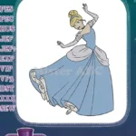 Elegant Cinderella princess in blue ball gown embroidery designs - Instant Download