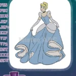Classic Cinderella Princess in Elegant Blue Ball Gown Embroidery Designs - Instant Download