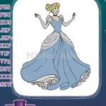 Classic Cinderella princess blue gown fairytale embroidery designs - Instant Download