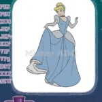 Elegant Cinderella princess in blue ball gown embroidery designs - Instant Download