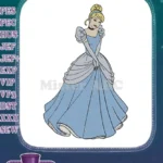 Elegant Cinderella Princess Blue Ball Gown Embroidery Designs - Instant Download