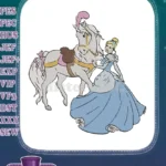 Princess Cinderella and Regal White Horse Embroidery Designs - Instant Download
