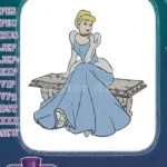 Cinderella Princess Blue Gown Sitting Bench Embroidery Designs - Instant Download