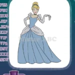 Classic Cinderella in blue gown holding glass slipper embroidery designs - Instant Download