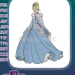 Cinderella Princess in Blue Gown and Cape Embroidery Designs - Instant Download