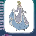 Cinderella Princess Winter Gown Blue Fur Coat Embroidery Designs - Instant Download