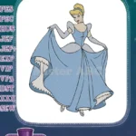 Elegant Cinderella Princess Blue Gown Magical Fairy Tale Embroidery Designs - Instant Download
