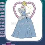 Cinderella Princess Blue Gown Heart Frame Magical Sparkle Embroidery Designs - Instant Download