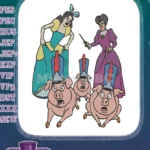 Evil Stepmother Cinderella with Scared Pigs Embroidery Designs - Instant Download