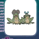 Humorous surprised green frogs with bow and cigar embroidery designs - Instant Download
