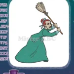 Angry Vintage Cartoon Woman with Broomstick Embroidery Designs - Instant Download