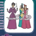 Magical fairy godmother enchanting two surprised stepsisters embroidery designs - Instant Download