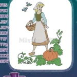Cinderella with basket, birds, and pumpkin embroidery designs - Instant Download