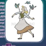 Cinderella with Blue Birds Helping Her Dress Embroidery Designs - Instant Download