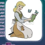 Princess Cinderella with Birds and Mouse Reading Book Embroidery Designs - Instant Download