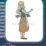 Cinderella Maid Dress with Helper Bluebirds Tying Bow Embroidery Designs - Instant Download