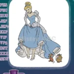 Elegant Cinderella princess with Jaq and Gus mice embroidery designs - Instant Download