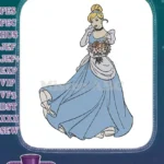 Elegant Cinderella Princess Blue Gown Floral Bouquet Embroidery Designs - Instant Download