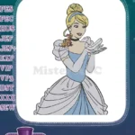 Elegant Cinderella in blue gown with mouse companions embroidery designs - Instant Download