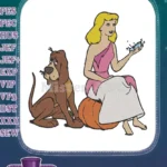 Beautiful Cinderella princess with faithful dog and glass slipper embroidery designs - Instant Download