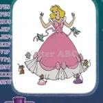Cinderella Princess Pink Gown with Mice and Birds Embroidery Designs - Instant Download