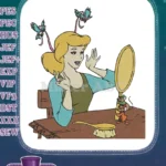 Cinderella looking in mirror with birds and mice embroidery designs - Instant Download