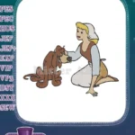 Sweet Cinderella petting brown dog animated character embroidery designs - Instant Download