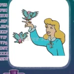 Charming Princess Cinderella with Two Blue Birds Embroidery Designs - Instant Download