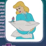 Cinderella-inspired blonde girl holding blue bird on pillow embroidery designs - Instant Download